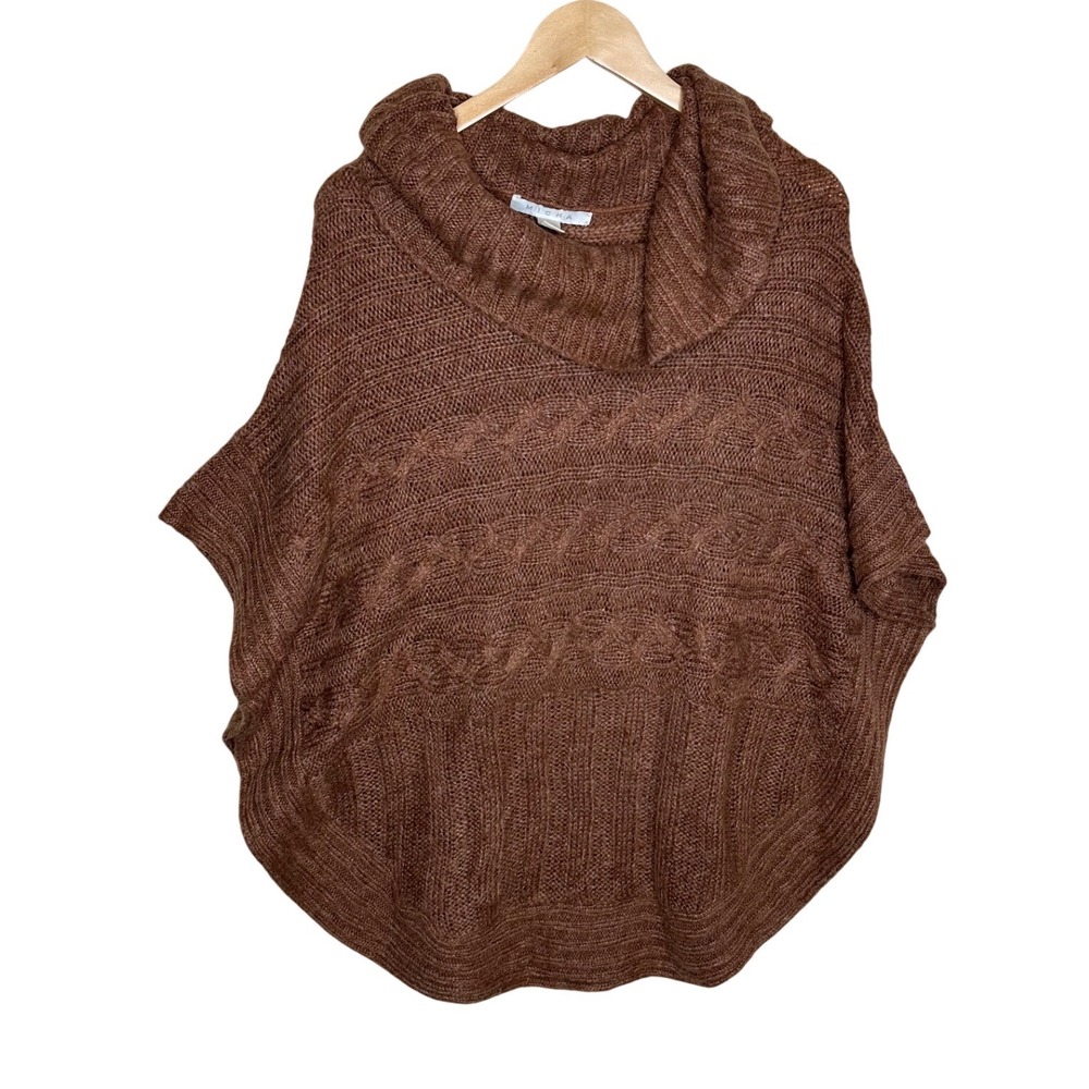 Micha Women's Cable-Knit Cowl Neck Poncho Sweater size Large Brown